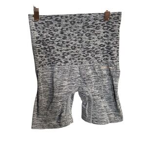 bebe Gray Marled & Leopard Print Bike Shorts